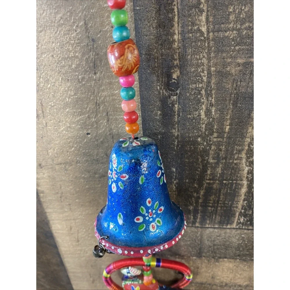 India Door Wall Hanging Hand Painted Brass Bells Beads Bird Toran‎ Decor Garland